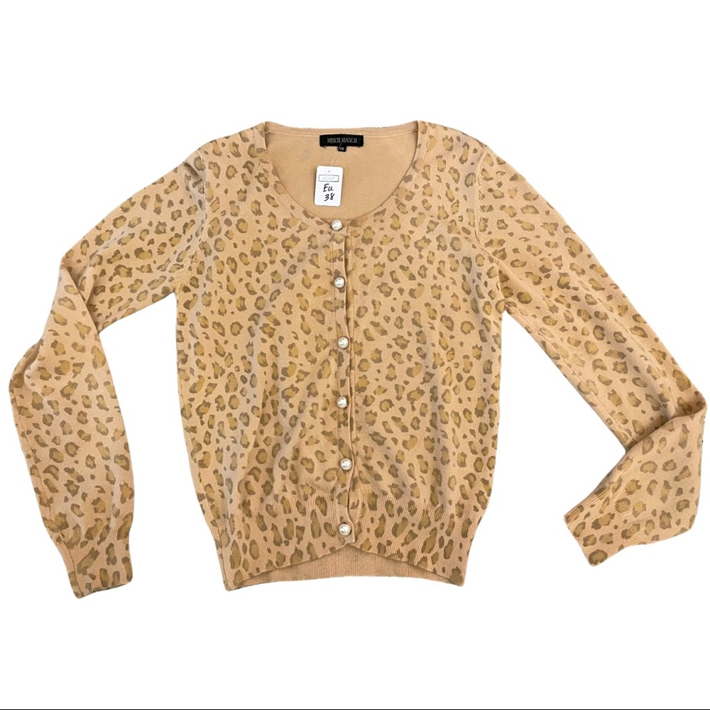 Misch Masch Camel Leopard Animal Print Angora Cardigan Sweater